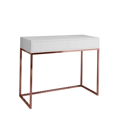 Image de AX LIVING Coiffeuse Blanc Lortie 80 cm Tiroirs pietement Cuivre