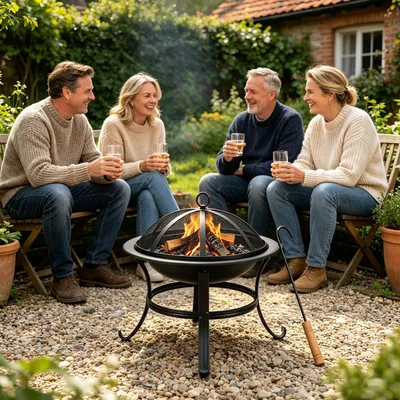 Produktbild von Eikuavons Feuerschale mit Grillfunktion, Ø 55 cm, Feuerkorb mit Funkenschutzdeckel, Grillgitter und Feuerhaken für Garten, Terrasse und Camping