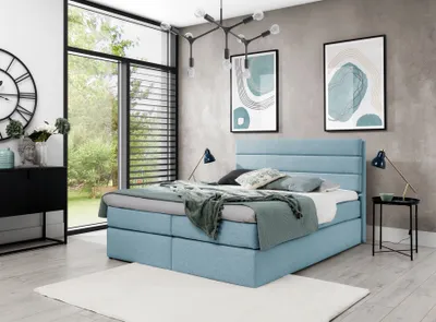 Produktbild von Boxspringbett Schlafzimmerbett Bett DAVINO DELUX Stoff Hellblau 120x200cm