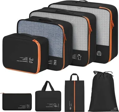 Produktbild von Famanu Reiseorganizer Set 8-teilig - Kofferaufbewahrung mit Etiketten - Schuhtaschen - Waschbeutel