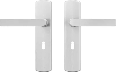 Produktbild von AXA Türbeschlagset für Innentüren - Gebogener Klickblock - Türgriff aus Aluminium - mit Schlüsselloch - SL55 - Türgriff mit Schutzabdeckung