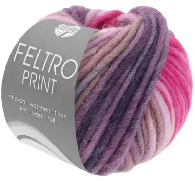 Produktbild von Lana Grossa FELTRO PRINT 50 g moderne Filzwolle 21 Farben 50 m Filzgarn Farbe 396 - Pink/Rosa/Antikviolett/Plaume