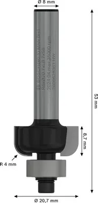 Produktbild von PRO Hohlkehlfräser, R 4, Schaft 8 mm