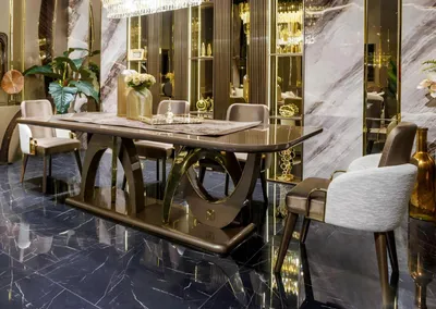 Image de Ensemble de cuisine marron-beige : table de salle à manger élégante et chaises de cuisine modernes (5 pièces)
