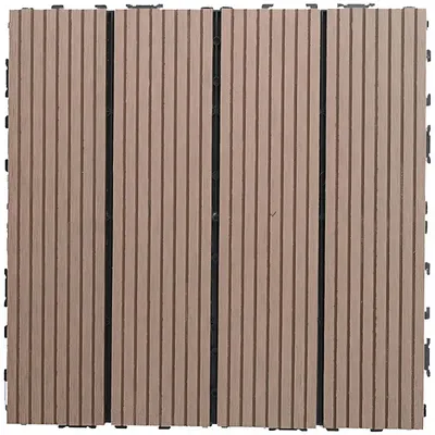 Produktbild von WPC Terrassenfliese 30 × 30 cm in Holzoptik, Klickfliese für Balkon, Terrasse und Garten, Hellbraun, wetterbeständig