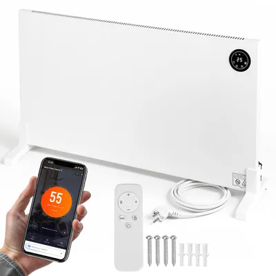 Obrázok produktu pre Infračervený ohrievač Peviasot, 1000 W, elektrický ohrievač s aplikáciou cez Wi-Fi, termostat, diaľkové ovládanie, možnosť montáže na stenu alebo použitie ako stojanový ohrievač, biela farba