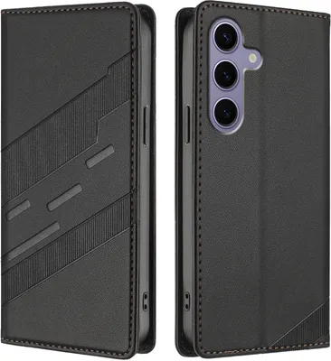 Produktbild von Hülle für Samsung Galaxy S24 FE, Kunstleder Brieftaschen Handyhülle mit Kartenfach und Standfunktion Schwarz