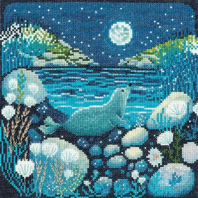 Image de Heritage Kit de broderie au point de croix "Baie du Clair de Lune (A)", patron à compter, MSMB1761, 20,5x20,5cm