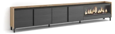 Image de Meuble tv effet bois noir et chêne 315x35x61cm cheminée effet feu XXL