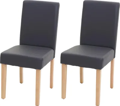 Immagine prodotto di Set di 2 sedie da sala da pranzo Sedie da cucina classiche e intramontabili | A x L x P 90 x 43 x 56 cm | Altezza seduta 45 cm | Pelle finta | Gambe chiare | Grigio opaco
