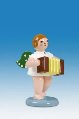 Produktbild von Holzfigur Engel mit Harmonika ohne Krone Höhe 6cm NEU