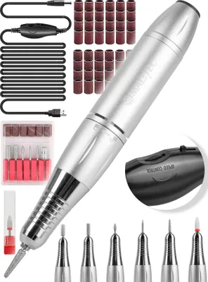 Image de MalTec Fraise à ongles électrique ND-4, manucure & pédicure, coupe-ongles léger, lime à ongles 30000 tr/min, 6 fraises différentes dans un kit, pour le studio d'ongles ou à la maison