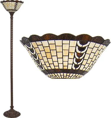Obrázek produktu pro Stojací lampa Clayre & Eef Tiffany Ø 38x186 cm Béžové hnědé sklo