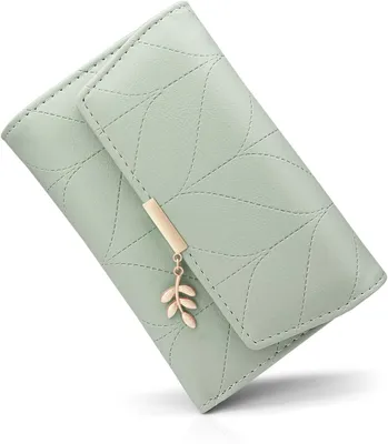 Produktbild von Leder Kleine Portemonnaie Damen mit Vielen Fächern, Mini Portmonee Damen mit Münzfach und Kartenfächer Frauen Geldbörs(L-grün)