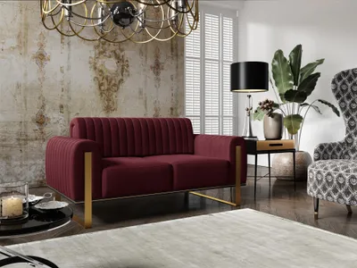 Produktbild von Sofa Designersofa VALERIE 2-Sitzer in Stoff Elisa Velvet Bordeauxrot
