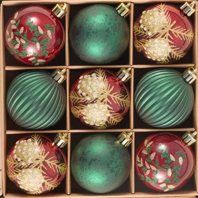 Kerstballen 9er-Set, 6 cm, rot grün gold, für Weihnachtsbaum