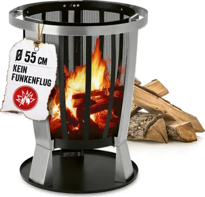 Produktbild von LANDMANN 11804 Feuerkorb Meshgitter Schutz vor Funkenflug & Integriertem Holzaufsteller umlaufender Tragerand Bodenplatte lackiert 55 x 55 x 69 cm
