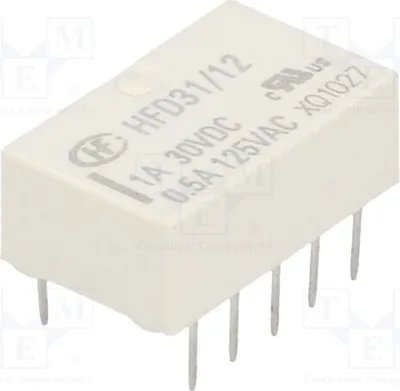 Obrázok produktu pre Relé: elektromagnetické; DPDT; Pracovná cievka: 12V DC; 0,5A/125VAC; 2A. HFD31/12 – Miniatúrne elektromagnetické relé