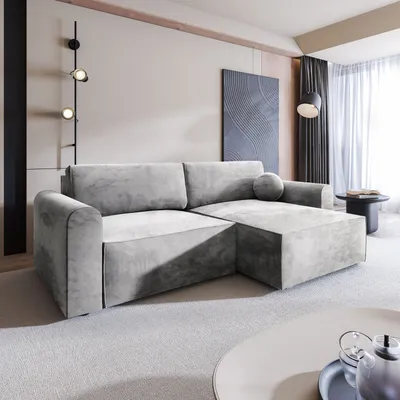 Produktbild von Masseno Ecksofa FIANO M mit Schlaffunktion L-Form, Sofa mit Bettkasten, Wohnzimmersofa, Couch, Soffa, Bettsofa, Couchgarnitur- Hellgrau, MONOLITH 84