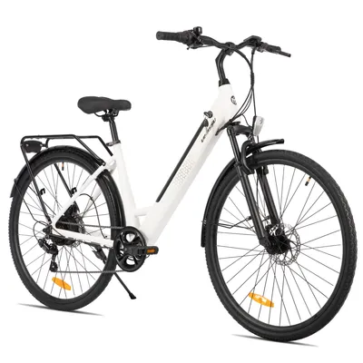 Image de VTT électrique Hiland pour adultes, avec un cadre en aluminium léger, 7 vitesses, freins à disque hydrauliques, moteur de 250 W et batterie de 36 V avec une capacité de 10,4 Ah
