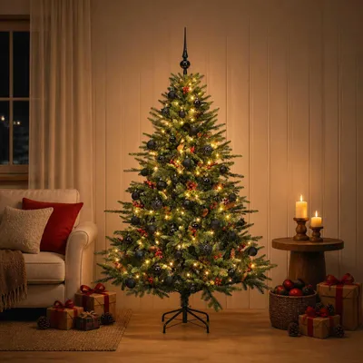 Productafbeelding van Kunstkerstboom met kerstballen, 120 cm, 150 LED-lampjes