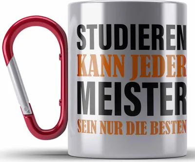 Produktbild von Trendation - Meisterprüfung Bestanden Geschenke Meister Prüfung Edelstahl Tasse Karabinern Männer Metallbauer Dachdecker Maler Elektrotechnik Elektronik Schreiner (Rot)