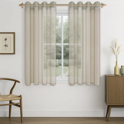 Vitrage mit Ösen, halbtransparent, 140x145 cm, beige, 2er Pack