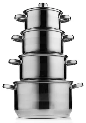 Produktbild von 8-teiliges Edelstahl Kochgeschirr-Set, Induktionsgeeignet, Töpfe 16, 18, 20, 24 cm, mit Glasdeckel