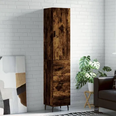 Produktbild von The Living Store Highboard Räuchereiche 34,5x34x180 cm Holzwerkstoff