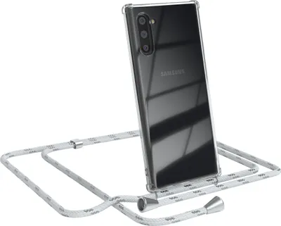Produktbild von EAZY CASE Handykette kompatibel mit Samsung Galaxy Note 10, Handyhülle mit Umhängeband, Handykordel, Schutzhülle Clear, Band in Weiß