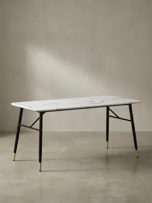 Produktbild von Esszimmertisch 180x90x76 cm Esstisch Weiß in Marmor-Optik Modern, Küchentisch Groß, Speisetisch Rechteckig, Tisch Esszimmer mit Metallbeinen