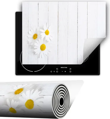 Produktbild von Herdabdeckplatte abdeckung Glaskeramikfeld abdeckplatte 80x52 cm Anti Rutsch Matte Aufrollbar, Blumen Holz