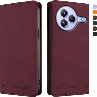 Image de Etui pour Xiaomi Civi 5 Pro, étui rétro en cuirPolyuréthaneavec support et fentes pour cartes de crédit Rouge
