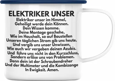 Produktbild von Trendation - Elektriker Unser Emaille Tasse Geschenk Elektromeister Lustiger Spruch Männer Geschenkidee (Blau)