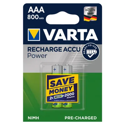 Produktbild von Varta HR03 Batterie - Nickel-Metallhydrid (NiMH) - 2 - für Mehrzweck - Aufladbarer Akku - AAA - 1.2 V DC - 800 mAh Shelf Life