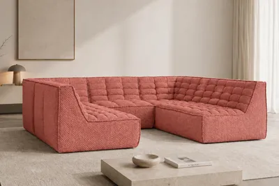 Produktbild von Kaiser Möbel Modulares Ecksofa Corner U-Form, Plüschstoff Pop, Rosa, LAZY U CORNER