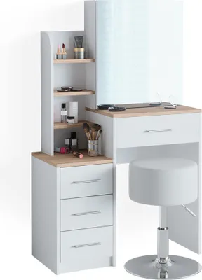Produktbild von Schminktisch Vicco Conrada Weiß/Sonoma 80 cm mit Hocker, Model 39977