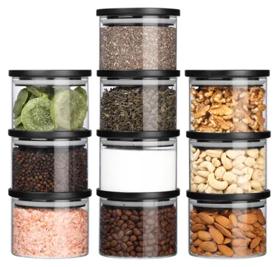 Zdjęcie produktu dla BELLE VOUS Zestaw 10 soikw do przechowywania 160 ml wykonanych ze szka z hermetyczn pokrywk - bez BPA i odporne na mole - organizer kuchenny na przyprawy, cukier,