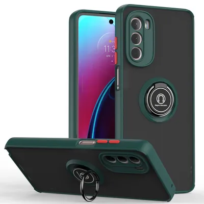Immagine prodotto di Custodia per Motorola Moto G Stylus 5G 2022 traslucida opaca in TPU con supporto ad anello e supporto verde scuro