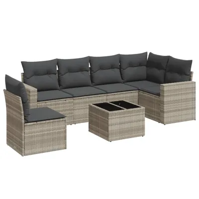 Produktbild von vidaXL 7-tlg. Garten-Sofagarnitur mit Kissen Hellgrau Poly Rattan