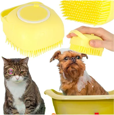 Productafbeelding van Siliconenborstel voor het wassen van honden en katten Geel