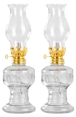 Produktbild von 2 Öllampen aus Glas mit goldener Drehfassung 21 cm | Petroleumlampe mit Baumwolldocht | Ideal für Hochzeiten