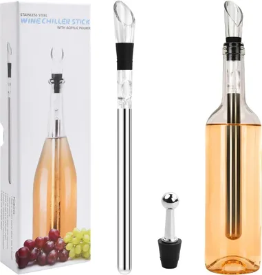 Produktbild von Weinkühlstab mit Ausgießer Weinkühler Stab Set 3-in-1 Flaschenkühler Dekanter Wein Zubehör Weinkühlstäbe aus Edelstahl Kühlstab Wein Wine Chiller Stick Geschenke für Weinliebhaber Frauen Männer