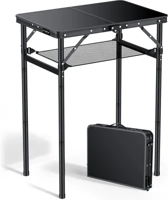 Immagine prodotto di Tavolo pieghevole da campeggio - Tavolo da picnic - Per attività all'aperto - 3 altezze regolabili - 60 x 40 cm - Nero