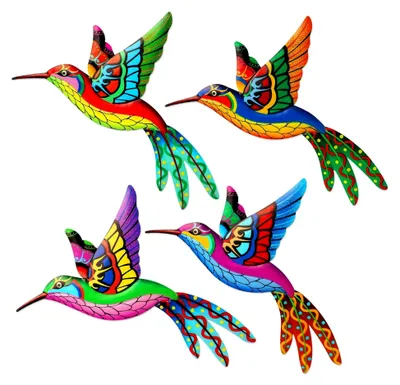 Produktbild von 4 Stück Garten Wandkunst, Metallzaun Dekoration, Kolibri Wandornament für Zaun, Hof, Veranda, Terrasse, Hinterhof und Balkon