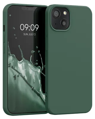 Produktbild von kwmobile Hülle kompatibel mit Apple iPhone 13 Hülle - gummierte TPU Silikon Handyhülle - Schutzhülle für kabelloses Laden - Case in Moosgrün
