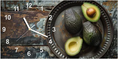 Produktbild von Wanduhr aus Glas mit Motiv Avocados Holzteller- 60 x 30 cm - inkl. Aufhängesystem