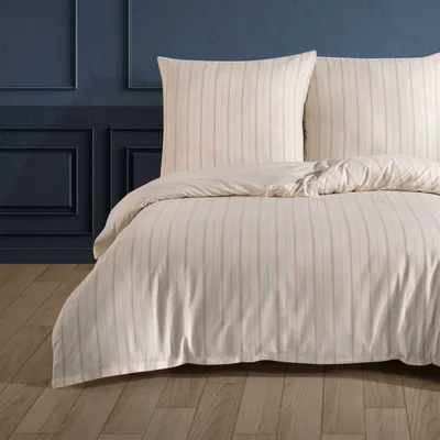 Produktbild von Buymax® Bettwäsche Bettbezug Luxury Natur, 2 teilig, 155x220 cm, Slub Yarn Dyed, Bettbezug-Set, Reißverschluss, 100% Baumwolle, mit Reissverschluss