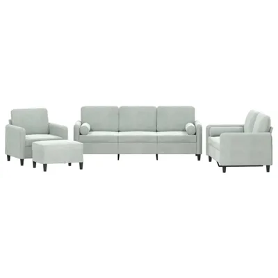 Zdjęcie produktu dla vidaXL 4-częściowa sofa z poduszkami jasnoszary aksamit