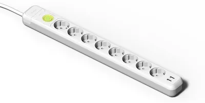 Obrázek produktu pro Famatel Rozbočovač – 8 zásuvek + 2 USB porty + vypínač – kabel 1,5 m – TT – 16 A – 250 V – bílý